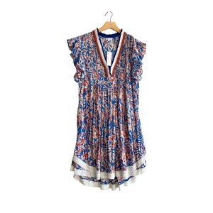 Poupette St Barth Sasha Mini Dress, Size XS, Blue Tropical, New with Tag, $350